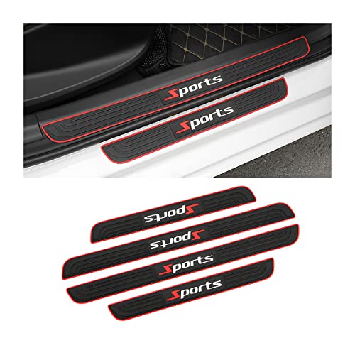 AICEL Car Door Sill Plate Protectors, 4 Pcs PVC Soft Rubber Front/Rear Door Sill Scuff Plate Guard, Universal Car Door Entry Decoration Stickers, Anti-Scratch Welcome Pedal Protector Cover - color: Sport, size: 20.7*1.6+14.8*1.6