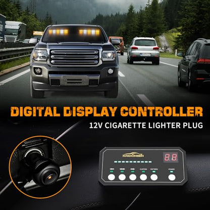XRIDONSEN 2x 17 inch Emergency Dash Strobe Lights for Trucks Interior Front/Rear Windshield Lights 40 LED Amber White Safety Warning Hazard Lights w/Controller for Plow Trucks Construction Vehicles - color: Amber/White