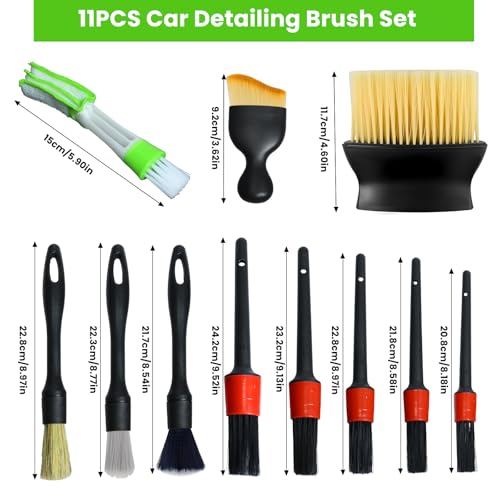 11 Pcs Car Interior Detailing Brush Set, Car Interior Soft Cleaning Brush for Interior Automotive Air Vent, Dashboard, Leather, Wheel, Air-Conditioning Outlet Cleaning