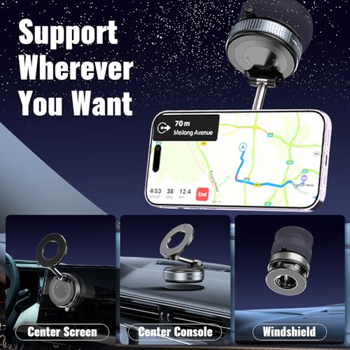 Minson's BestShop Vacuum Magnetic Car Phone Holder - 108lbs Suction & 3000gf Magnet, 360° Foldable Car Phone Mount for iPhone 16-12, Samsung, Android in All Vehicles/Gym/Mirror/Smooth Surfaces
