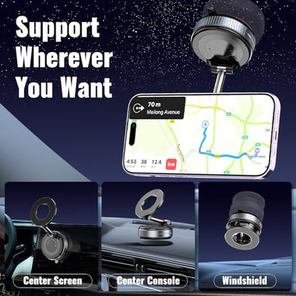 Minson's BestShop Vacuum Magnetic Car Phone Holder - 108lbs Suction & 3000gf Magnet, 360° Foldable Car Phone Mount for iPhone 16-12, Samsung, Android in All Vehicles/Gym/Mirror/Smooth Surfaces
