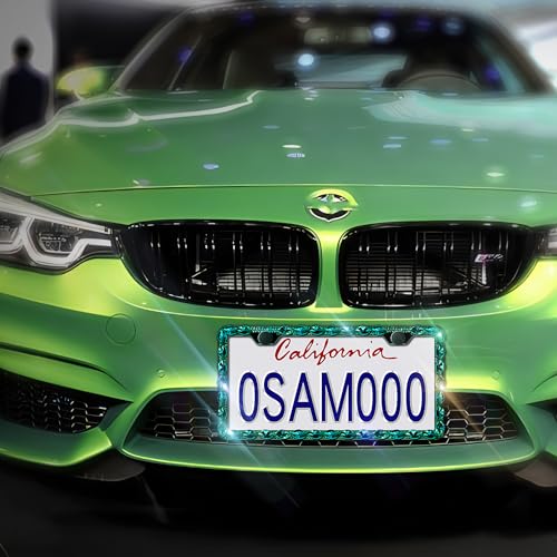 Rhinestone License Plate Frame 2 Pack for Women Bedazzled Diamond License Plate Holder Cover with High End Ribbon Gift Box - color: CPJ-02-green 2