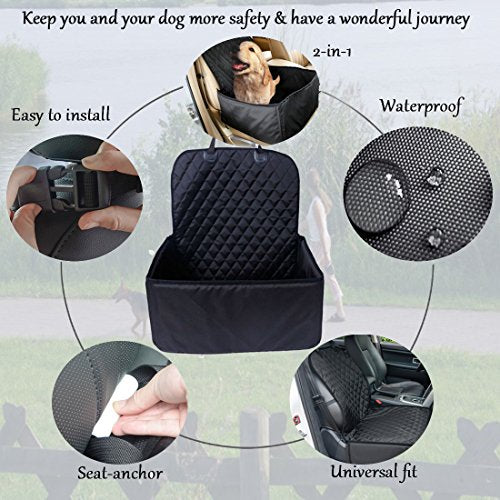 Pet Dog Seat Cover for Car Waterproof Washable Pet Dog Mat Booster Seat Cover Car Pet Dog Protector Cover with 1 Pcs Pet Seat Safety Belt for Dogs SUV Cars Trucks (Black) - color: black