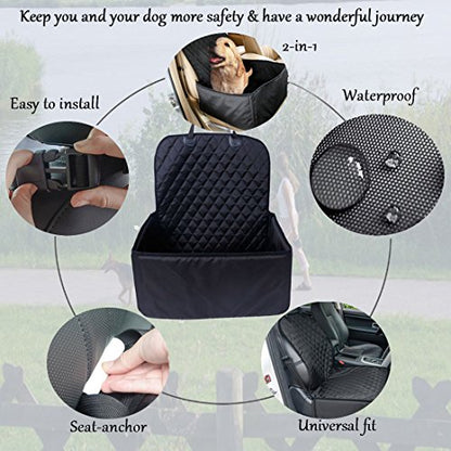 Pet Dog Seat Cover for Car Waterproof Washable Pet Dog Mat Booster Seat Cover Car Pet Dog Protector Cover with 1 Pcs Pet Seat Safety Belt for Dogs SUV Cars Trucks (Black) - color: black