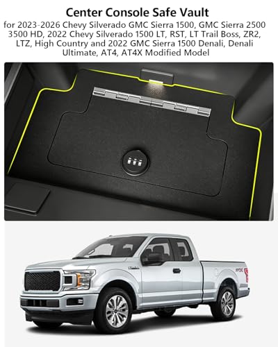 Center Console Safe Lock Box for Chevy Silverado GMC Sierra 2023-2026 Accessories No Drill Anti-Theft Armrest Security Organizer with 3-Digit Combination Lock Carbon Steel Safe Vault - size: Silverado GMC Sierra Safe Organizer