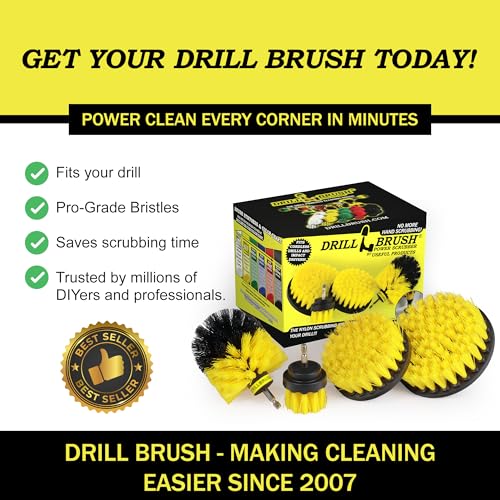 Nylon Drill Brush Attachment Set for Bathroom Cleaning - Power Scrubber Brush Kit for Bathtub, Shower, Tile, and Grout - All-Purpose Household Cleaning Brushes for Drill - Electric Grout Cleaner Kit - color: Yellow