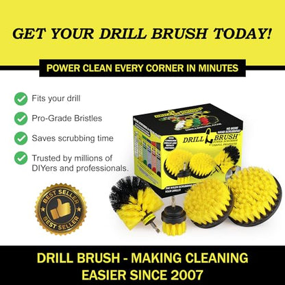Nylon Drill Brush Attachment Set for Bathroom Cleaning - Power Scrubber Brush Kit for Bathtub, Shower, Tile, and Grout - All-Purpose Household Cleaning Brushes for Drill - Electric Grout Cleaner Kit - color: Yellow