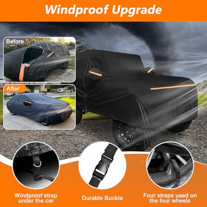 Car Cover for Jeep CJ7 1976-1986, Waterproof 420D Oxford Cloth and Cotton Cover Outdoor Full Car Covers with Zipper Windproof Heavy Duty All Weather Protection - size: for CJ7