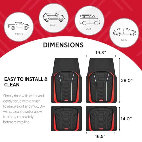 Rubbermaid Car Floor Mats Full Set – Premium All-Weather Car Mat with Brushed Aluminum Inserts, Universal Trim-to-Fit Design, Anti-Slip Backing for Cars, SUVs, Trucks, and Vans - color: Red