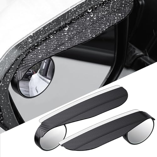 2PCS Blind Spot Mirrors, 2-in-1 Carbon Fiber Rain Eyebrow Reflective Protection Shield, Car Exterior Accessories Side Rain Guards with Convex Rear View Mirror Universal for Most Cars