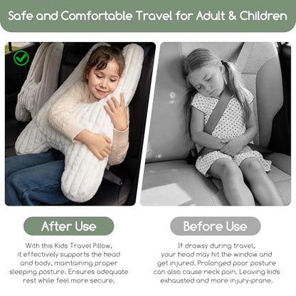 HIGOGOGO Washable Travel Pillow, Car Pillow for Kids & Adults, Upgraded Travel Pillows with Removable Soft Cover and High-Support Foam, Fix Neck and Body Sitting/Sleeping on The Trip, Beige - color: A-beige