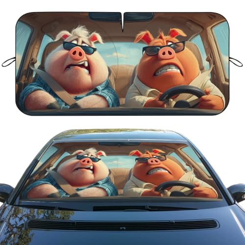 Funny Pig Car Window Sun Shield Cartoon Cute Animals Novelty Front Window Sun Shade Blocks UV Rays Sun Visor Protector for Car Sedan Truck SUV Accessories 59" X 31" - color: Funny Pig_12, size: 59"L x 31.5"W
