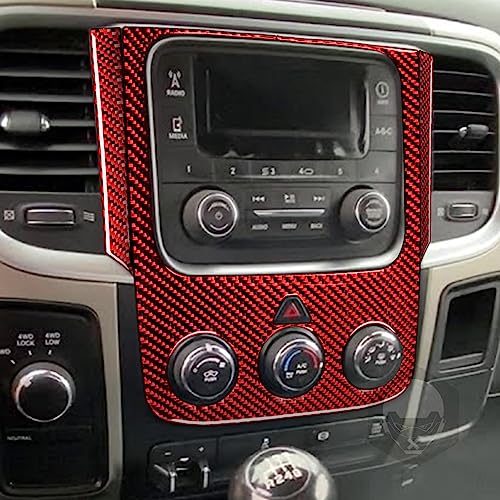 Compatible with Dodge Ram 1500/2500/3500 2013 2014 2015 2016 2017 2018 Red Real Carbon Fiber Central Display Screen Frame Climate Control Cover Car Interior Trim Accessories - color: Red 19