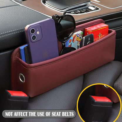 Universal Fit Premium Leather Car Seat Gap Filler Organizer, Center Console Organizer for Car SUV Truck（Burgundy, 1 Pack） - color: Burgundy，1 Pack