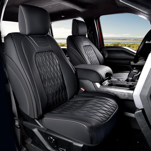 Coverado Leather Seat Cover, Custom Fit for Ford F150 Seat Covers, Ford F150 Truck Seat Covers Waterproof Fit for 2015-2026 F150 & 2017-2025 F250 F350 F450 Black - Front Pair - color: Black, size: Front