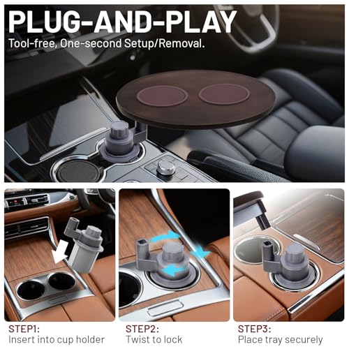 Car Desk for Laptop 360° Rotating Wood Car Tray,Car Laptop Desk and Car Food Tray Compatible with Tesla Model Y/3/S, Fits for Ford Explorer /F150/Maverick and Most Vehicles with Round Cup Holders