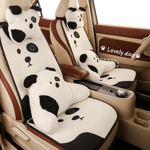 Car Headrest Pillow 2PCS Cute Cartoon Dog Car Neck Pillow - Plush Neck Support for Comfortable Driving Cute Dog Design Neck Cushion Soft and Cozy Travel Companion (Black) - color: Black