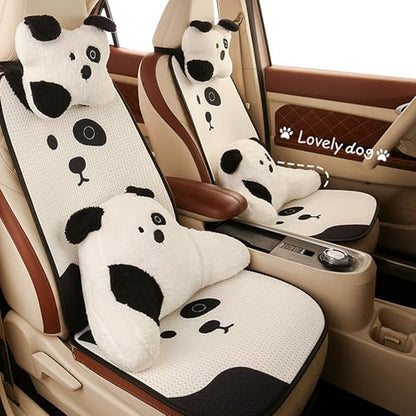 Car Headrest Pillow 2PCS Cute Cartoon Dog Car Neck Pillow - Plush Neck Support for Comfortable Driving Cute Dog Design Neck Cushion Soft and Cozy Travel Companion (Black) - color: Black