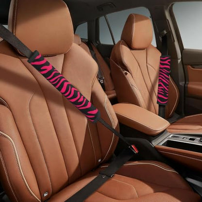 Seat Belt Cover Pads Hot Pink Black Zebra Print Car Seat Belt Covers for Women Men Adults Kids Soft Comfortable Auto Seatbelt Cushion Shoulder Strap Pad Handle Wraps, 1 Pair - color: Hot Pink Black Zebra Print