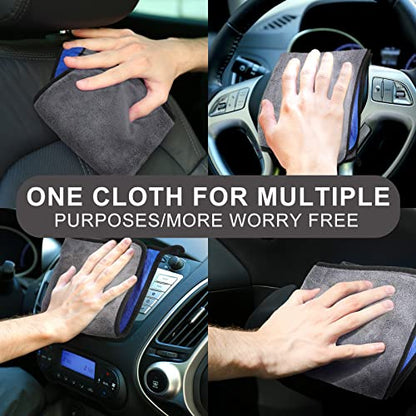 Nuenen 20 Pcs Microfiber Car Drying Towels Microfiber Cleaning Cloth 800 GSM Thick Plush Cleaning Dusting Cloth Auto Detailing Absorbent Towels Rags for Car Household Kitchen Window(Grey and Blue) - color: Grey and Blue