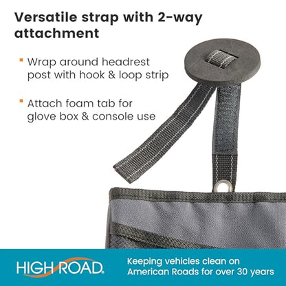 High Road TrimTrash Hanging Car Garbage Bag - Slim and Leakproof Car Trash Bag with Magnetic Closure and Storage Pocket - Attaches to Seat, Glovebox or Console - color: Gray