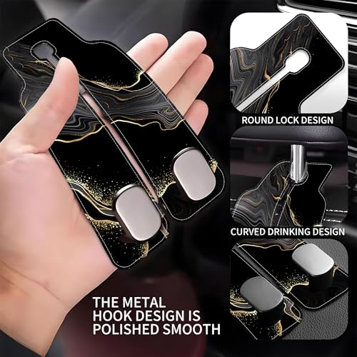 1 Pack Car Seat Headrest Hooks for Purses Abstract Black Golden Marble Bag Purse Holder for Car with Double Metal Hooks Car Purse Hanger Hanging Accessories - color: Abstract Black Golden Marble