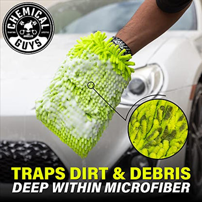 Chemical Guys, Chenille Premium Scratch-Free Microfiber Wash Mitt, Lime Green, 9.6" x 2.3" x 7" (3 Pack) - MIC49303 - size: 3 Pack