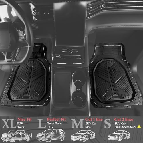 CAR PASS Heavy Duty Rubber Car Mats, Deep-Dish 2-Piece Car Floor Mats Front Only, All Weather Protection Universal Trim-to-Fit for SUVs Trucks Sedans, Waterproof Anti-Slip, Black - color: Front Only Black