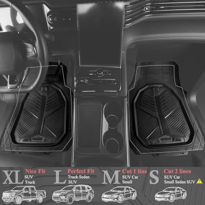 CAR PASS Heavy Duty Rubber Car Mats, Deep-Dish 2-Piece Car Floor Mats Front Only, All Weather Protection Universal Trim-to-Fit for SUVs Trucks Sedans, Waterproof Anti-Slip, Black - color: Front Only Black