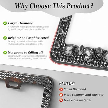 OKLPF Single Luxury Rhinestone License Plate Frame for Women – Elegant Bling with Glitter Crystals, Diamond Bedazzled License Plate Cover，Anti-Theft Screws & Gift Box, Fits Standard US Plates（Black） - color: Black, size: 1pc