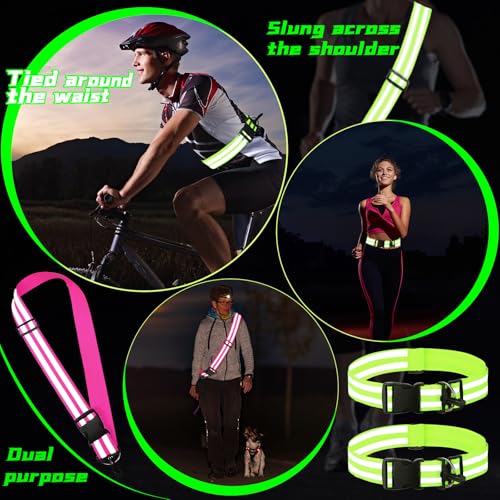 Saintrygo Reflective Sash for Walking at Night Running Gear Safety Reflective High Visibility Jacket Adjustable Sash for Walking Cycling at Night - color: Fluorescent Green, Rose Red