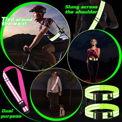 Saintrygo Reflective Sash for Walking at Night Running Gear Safety Reflective High Visibility Jacket Adjustable Sash for Walking Cycling at Night - color: Fluorescent Green, Rose Red