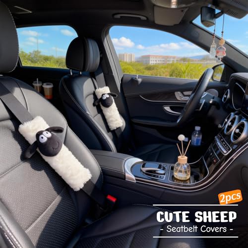 2 PCS Seat Belt Cover Pad, Cute Kawaii Sheep Seatbelt Covers for Kids, Winter Plush Fluffy Soft Seat Belt Cover, Seatbelt Cushion,Car Seat Strap Pads (H-Sheep) - color: H-Sheep