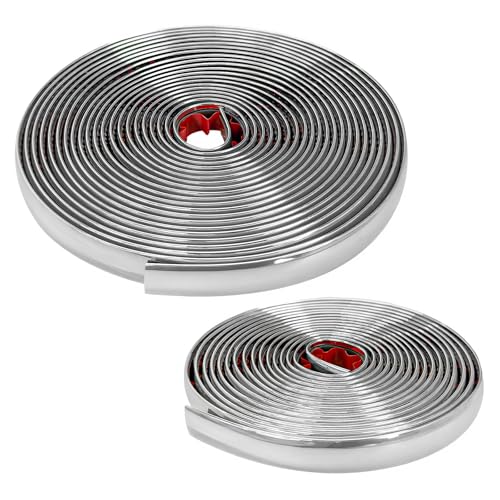 26FT Automotive Chrome Trim Molding, 1/2" (12mm) Wide Car Body Side Decorative Strip, Scratch-Proof Molding Trim Universal Self Adhesive Decoration for Bumper Window Door