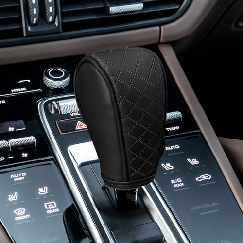 Leather Car Gear Shift Knob Cover, Gear Shifter Cover, Upgraded Anti-Slip Design Stick Shift Knob Covers, Soft Breathable Universal Automotive Shift Knobs Decoration for Most Cars (Black) - color: Black