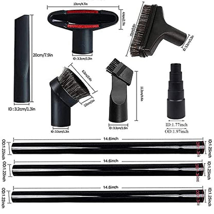 ANBOO Vacuum Attachments Set, 1 1/4 inch Vacuum Accessories Cleaning Kit Hardwood Floor Brush Attachments Extension Wands with Standard Hose Adapter, 9 Pack