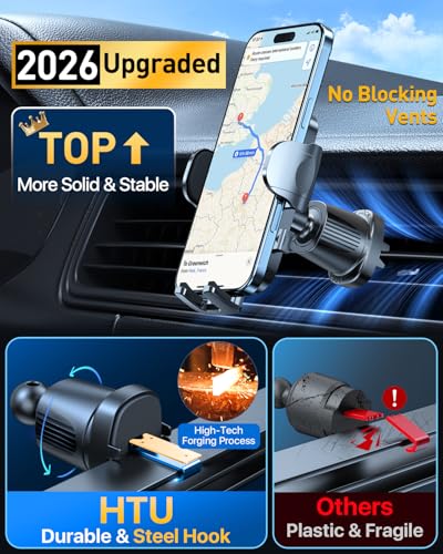 HTU【Upgraded Strongest Suction Car Phone Holder【Bendable Arm, Never Block View】 Rotatable Cellphone Mount for Dashboard Windshield Vent,Cradle Stand for iPhone 17 16 15 14 13 12 Pro Max, Light Gray - color: Light Gray