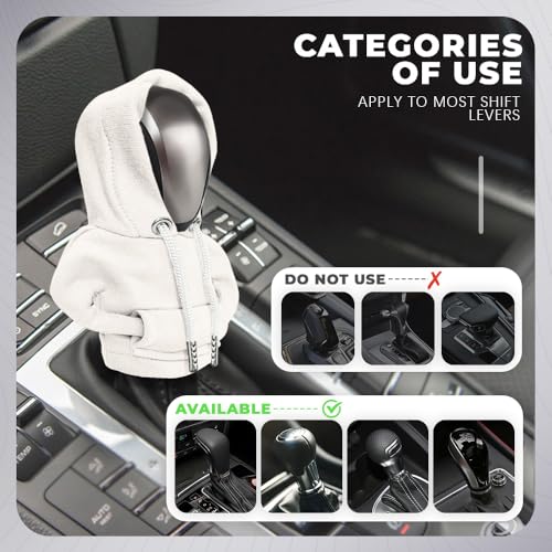Gear Shift Hoodie, Gear Shift Cover, Fashionable Hoodie Automotive Gear Shift Knob Protector, Car Accessories Mini Sweater Gear Shift Knob Cover for Car Gear Shift Levers (White) - color: White