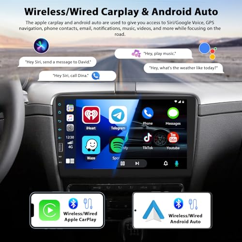 Inefala 9" Wireless Carplay Car Stereo Single Din Touchscreen Radio Android Auto, Mirror Link, Bluetooth, FM, EQ, SWC, Car Audio Receiver Support USB Phone Charging DVR, with Backup Camera Mic - style: 9" Wireless Carplay