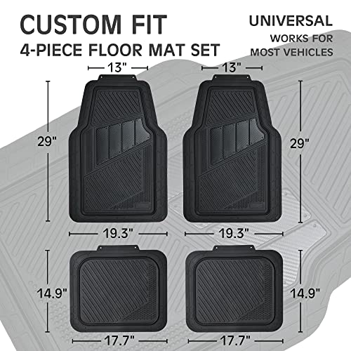 CAR PASS Heavy Duty Rubber Floor Mats 4-Piece Car Mat Set - Universal Waterproof Carbon Fiber Floor Mats for Car SUV Truck, Durable All-Weather Mats(Black) - color: Black