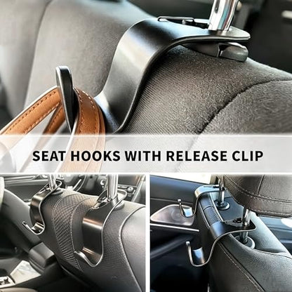 Car Seat Hooks 4 Pack, Headrest Hooks for Purses Groceries Bags with Metal Lock, Car Purse Holder Seat Back Storage Hooks