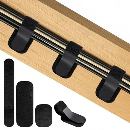 Under Desk Cable Management, Self-Adhesive Hook and Loop Straps, Adjustable Reusable Wire Organizer for Home Office Essentials (20 Pairs) - color: Black