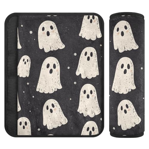 Cute Halloween Ghost Black Seat Belt Cover Pad 2 Pcs Soft Cute Seatbelt Covers Protector Support Head Neck Shoulder Strap for Car Seats High Chair Backpack for Adults Kids Women Men 6.5x6.5In 2 - color: Cute Halloween Ghost Black, size: Small