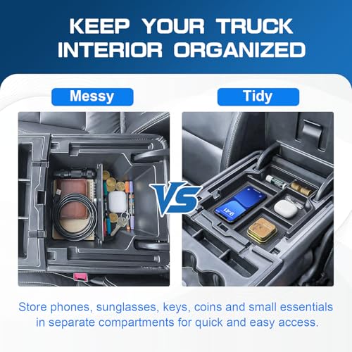 EDBETOS Center Console Organizer Tray Compatible with 2014-2018 Chevy Silverado/GMC Sierra 1500 & 2015-2019 2500HD/3500HD Bench Seat Jump Seat Console Armrest Storage Box Insert Interior Accessories