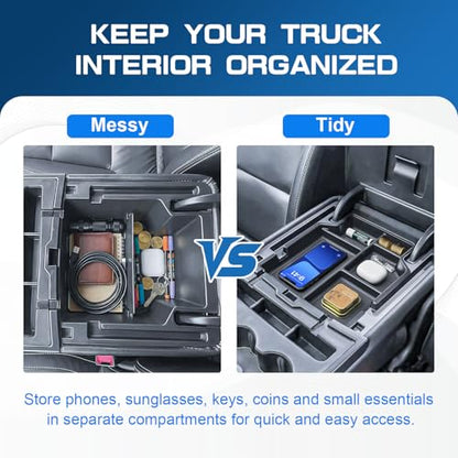 EDBETOS Center Console Organizer Tray Compatible with 2014-2018 Chevy Silverado/GMC Sierra 1500 & 2015-2019 2500HD/3500HD Bench Seat Jump Seat Console Armrest Storage Box Insert Interior Accessories