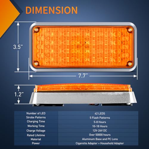 Nilight 2PCS 42LED Amber Magnetic Strobe Lights Portable Warning Hazard Light Surface Mount Waterproof 5 Patterns for 12V 24V Cars Trucks Van Off Road Vehicles ATV - color: 42LED Amber
