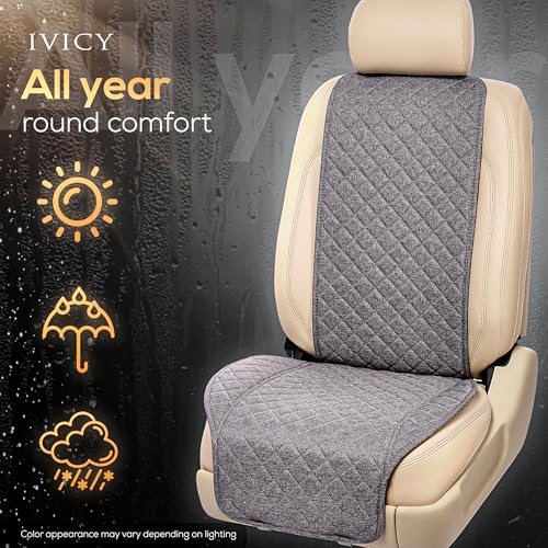 IVICY Faux Linen Front Car Seat Cover – Durable, Non-Slip Seat Protector for Cars – 1 Unit, Cool Gray - color: GRAY WS LN