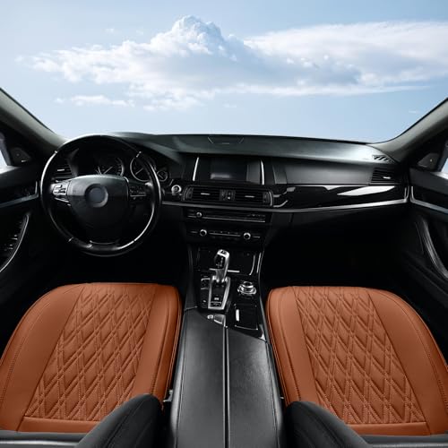 TIEHESYT Luxury Faux Leather Car Seat Cover Front Bottom Protector, Seat Cushion Without Backrest, Anti-Slip and Wrap Around The Bottom, Fit Most Cars & Vehicles, 2 Piece, Brown - color: Brown, size: 2 PCS