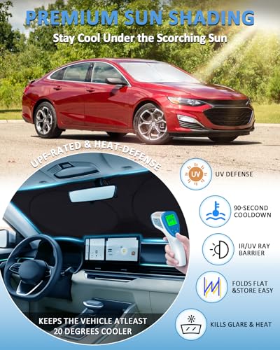 Sun Shade for Malibu Windshield Sunshade Custom fit for Chevrolet Chevy Malibu Accessories 2016-2024 2025 Foldable Front Window Cover Retractable Sun Visor Protector Keep Interior Cool - size: Fit Malibu 19-26