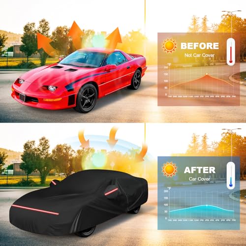 QUNSUNUS Camaro Car Cover Compatible with SS, RS, Z28, IROC 1967-2002, Waterproof Car Cover for Chevy Camaro with Cotton Lining, All Weather Cover with Straps and Zipper - color: for Chevy Camaro 1967-2002
